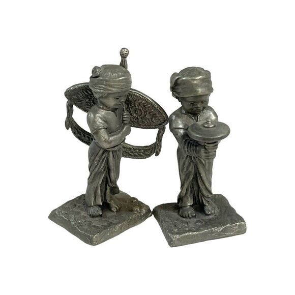 Selangor Pewter Figurines Set of 2 Boys with Kite and Spinning Top Lot Trinket - Picture 1 of 3